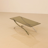 Full metal coffee table and its 70's smoked glass