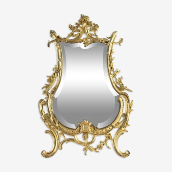 Table mirror in gilded bronze of origin, from the napoleon iii period, louis xv style, 19th century