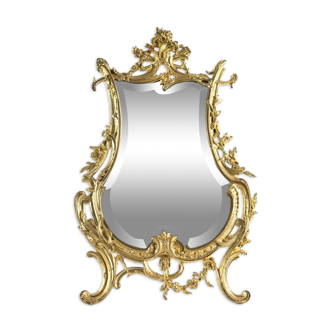 Miroir de table en bronze doré d'origine, d'époque napoléon iii, style louis xv, 19ème siècle