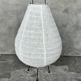 Small Japanese-style table lamp in linen, metal and rattan in the shape of a drop H50 D30