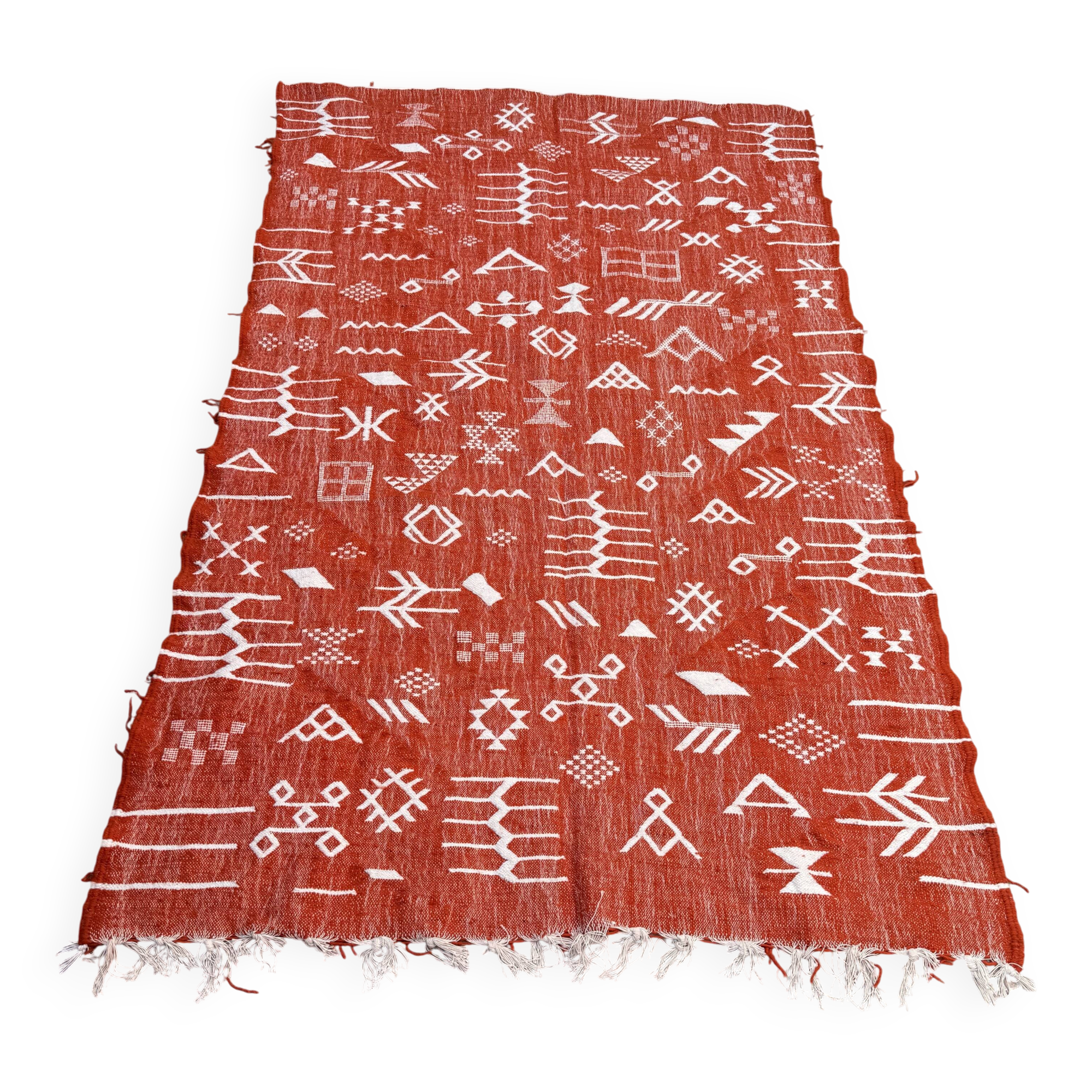 Handmade wool Berber rug – Bohemian orange Moroccan kilim