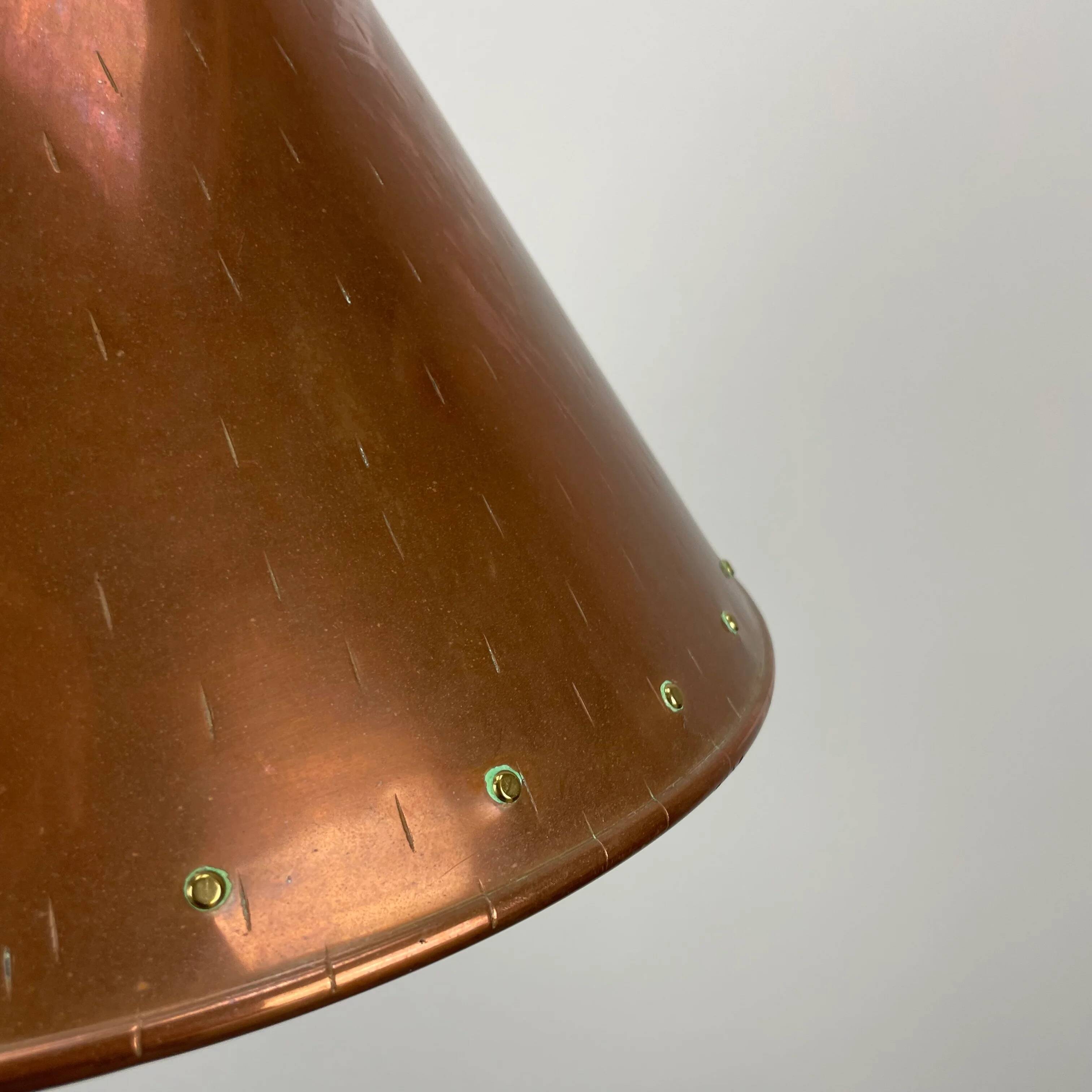 Conical suspended copper pendant by E.S Horn Aalestrup, Denmark 1950