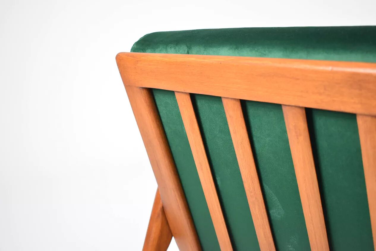 Fauteuil scandinave restauré d'origine, icône des années 60, velour