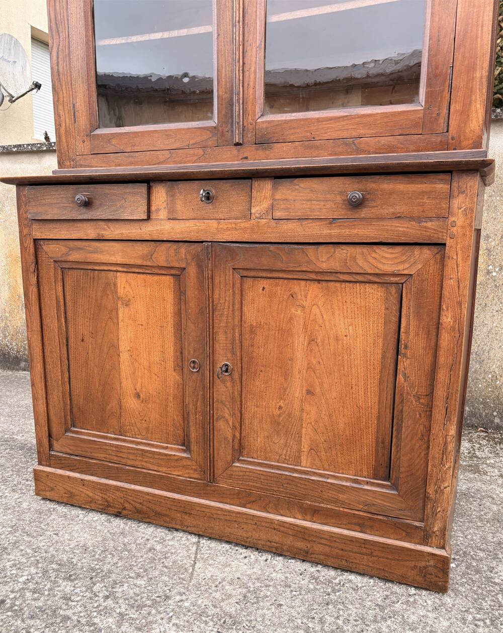 Two-body oak sideboard, circa 1890 — antique glasses and assembly