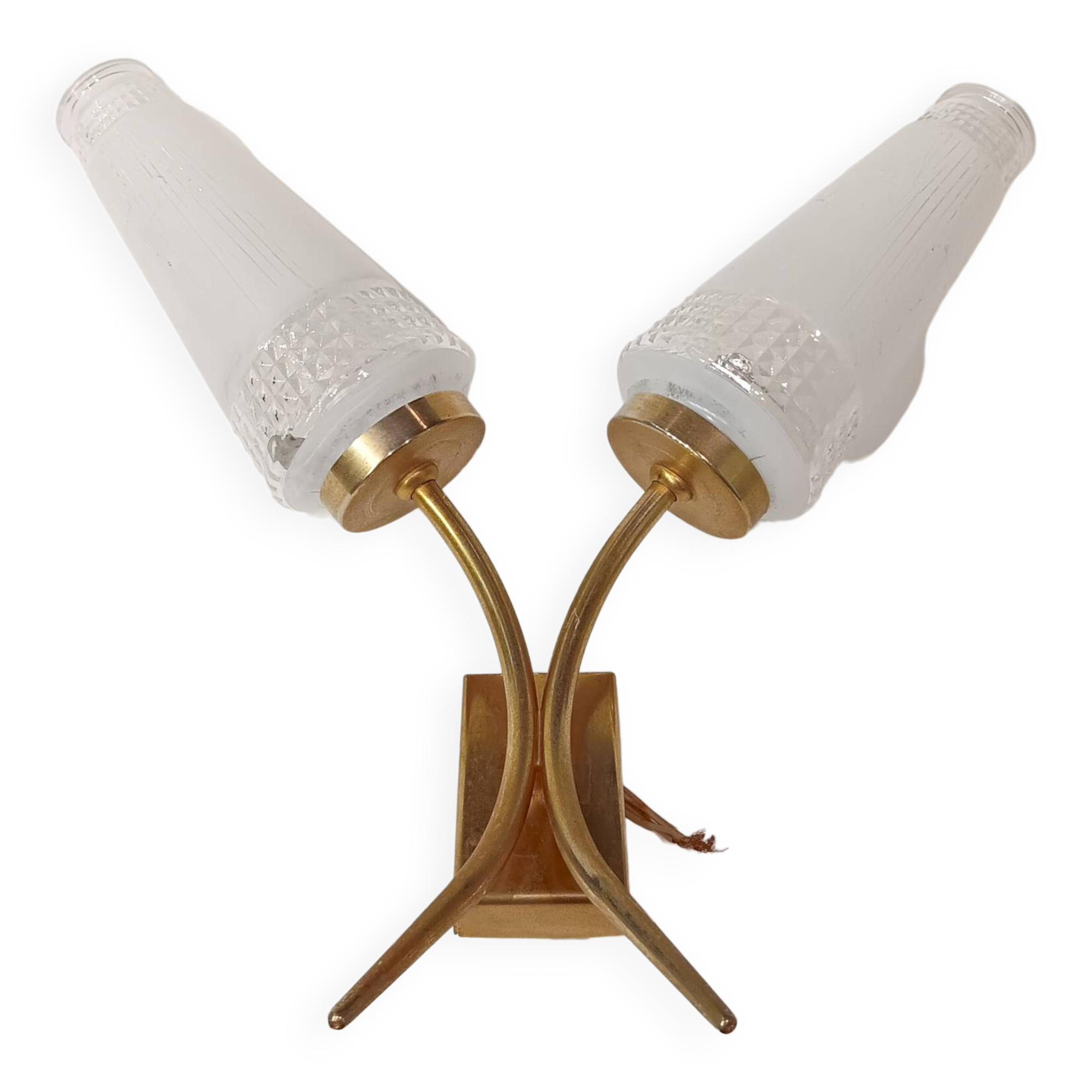 Wall lamp with 2 branches L 30 cm - H 30 cm - Size of embossed and white screen-printed glasses: H 15