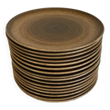 8 assiettes Longchamp en grès émaillé, 1970