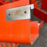 Large modular bookcase shelf in orange thermoformed wood circa 1970
