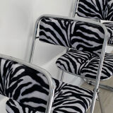 6 folding chairs in metal and zebra-patterned fabric, 1970s