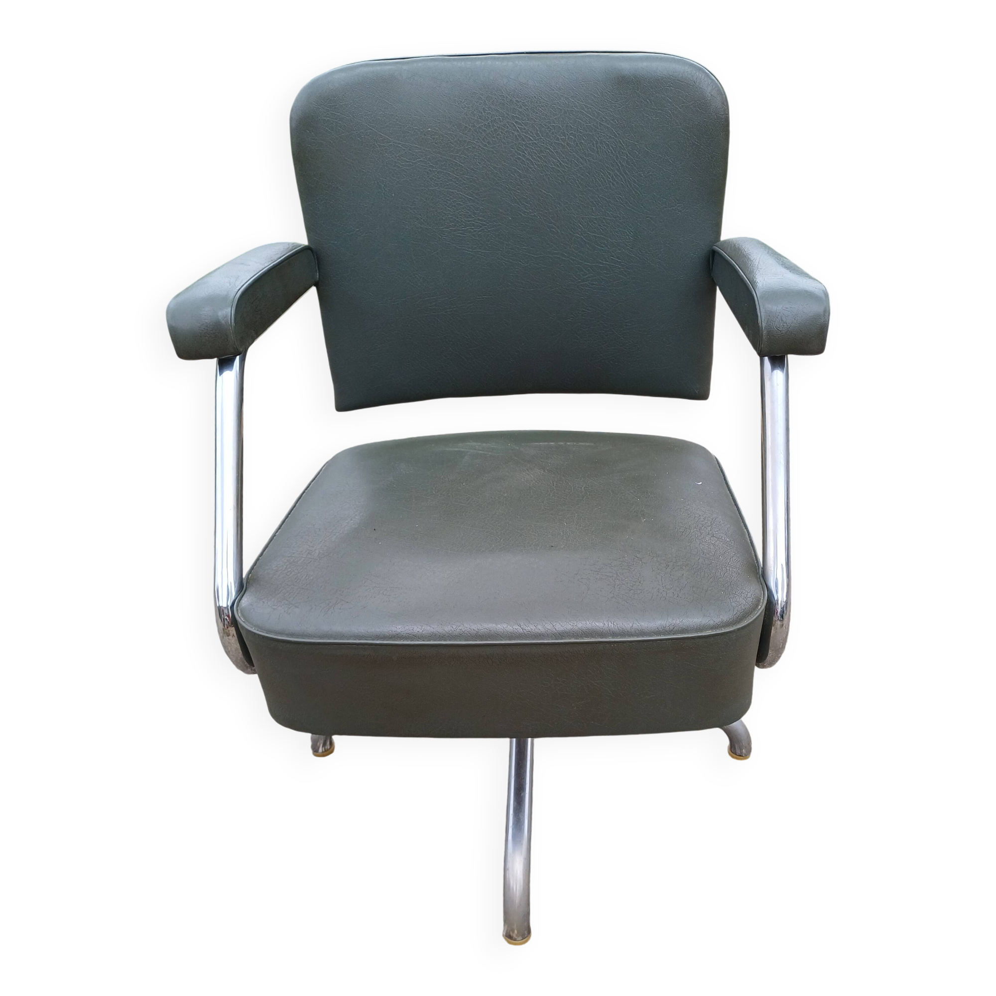 Pullman Armchair in Chrome Metal and Green Leatherette