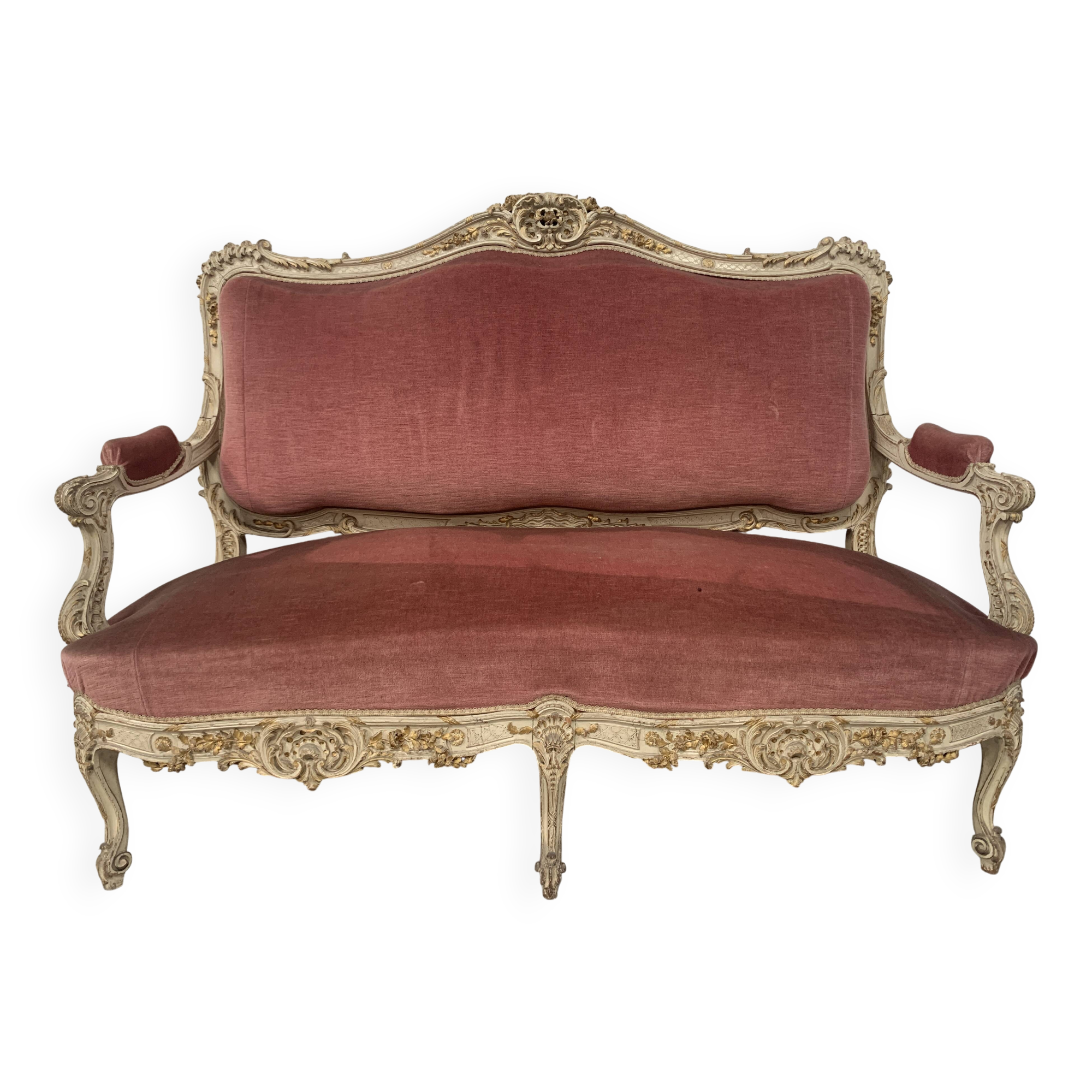 Louis XV style bench in lacquered and gilded beech, 20th century