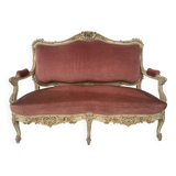 Louis XV style bench in lacquered and gilded beech, 20th century