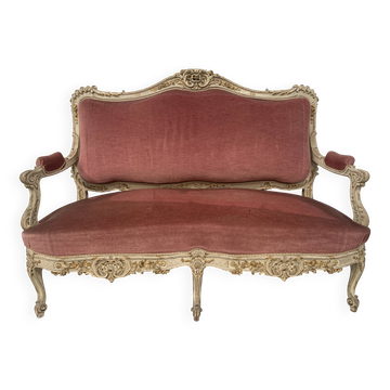 Louis XV style bench in lacquered and gilded beech, 20th century
