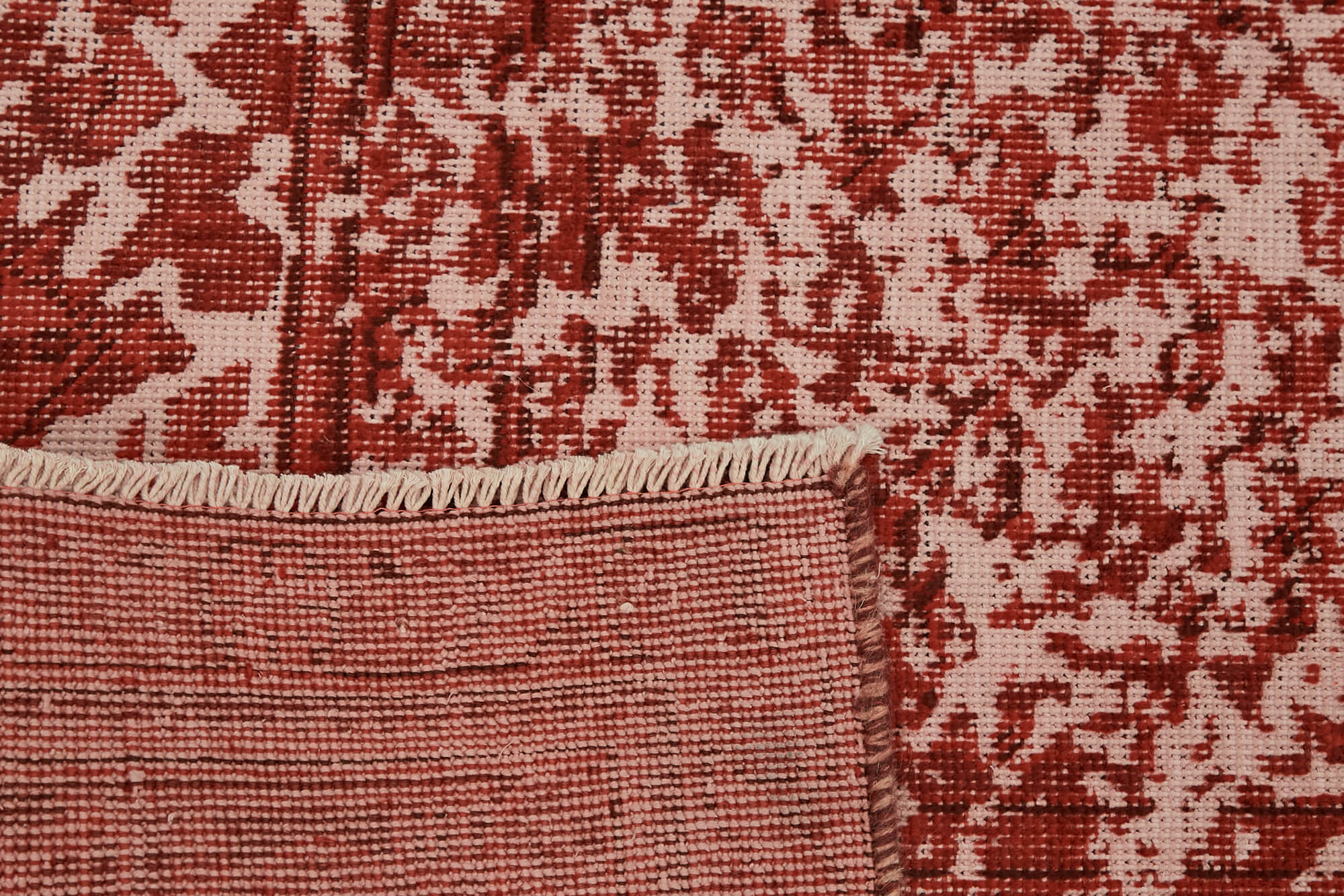 Tapis de laine rouge fait main oriental décoratif années 1980