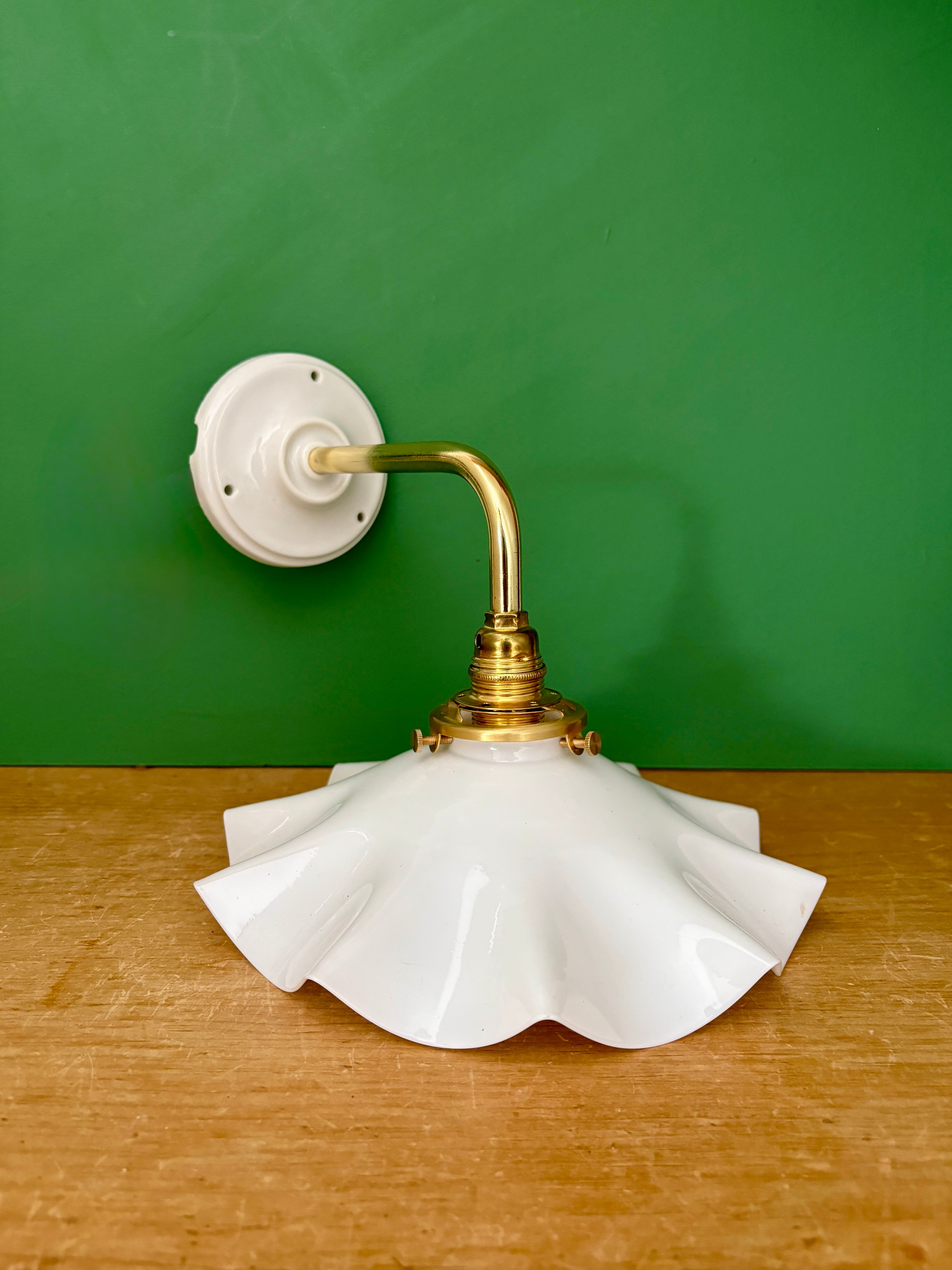 Vintage white opaline lampshade wall light