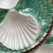 Round oyster or shell dish, vintage earthenware slip