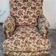 Antique Louis XV style shepherdess armchair in floral flocked fabric