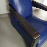 4 x Vintage Ying lounge chairs / fauteuils van Hugues Chevalier,'90. 3 x blue / 1 x red leather