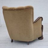 1960s, Danish relax chair, original green furniture velour, oak wood.