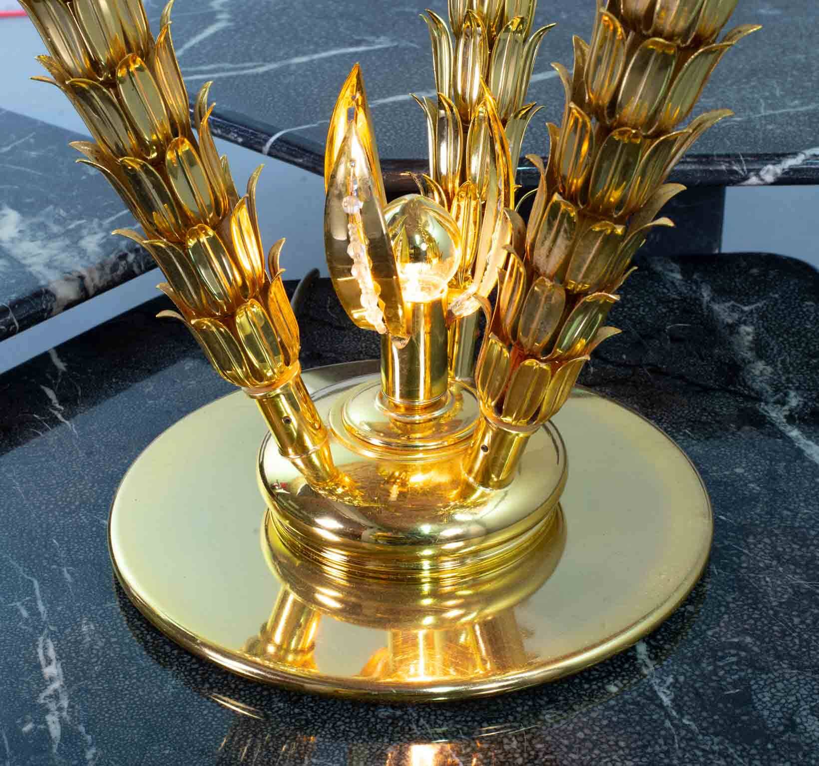 Exquisite Italian Golden Palm Tree Floor Lamp with 3 Sparkling Branches 70s