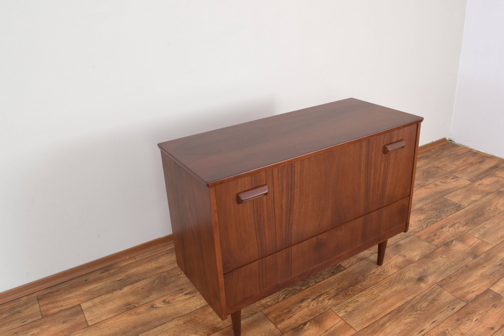 Mid-Century Pair of Polish Armchairs and Walnut Cabinet, 1960s, Set of 3.