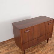 Mid-Century Pair of Polish Armchairs and Walnut Cabinet, 1960s, Set of 3.