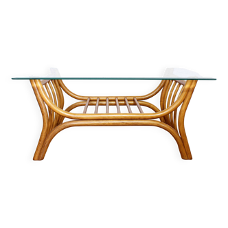 Rattan and glass coffee table, Italy 1970