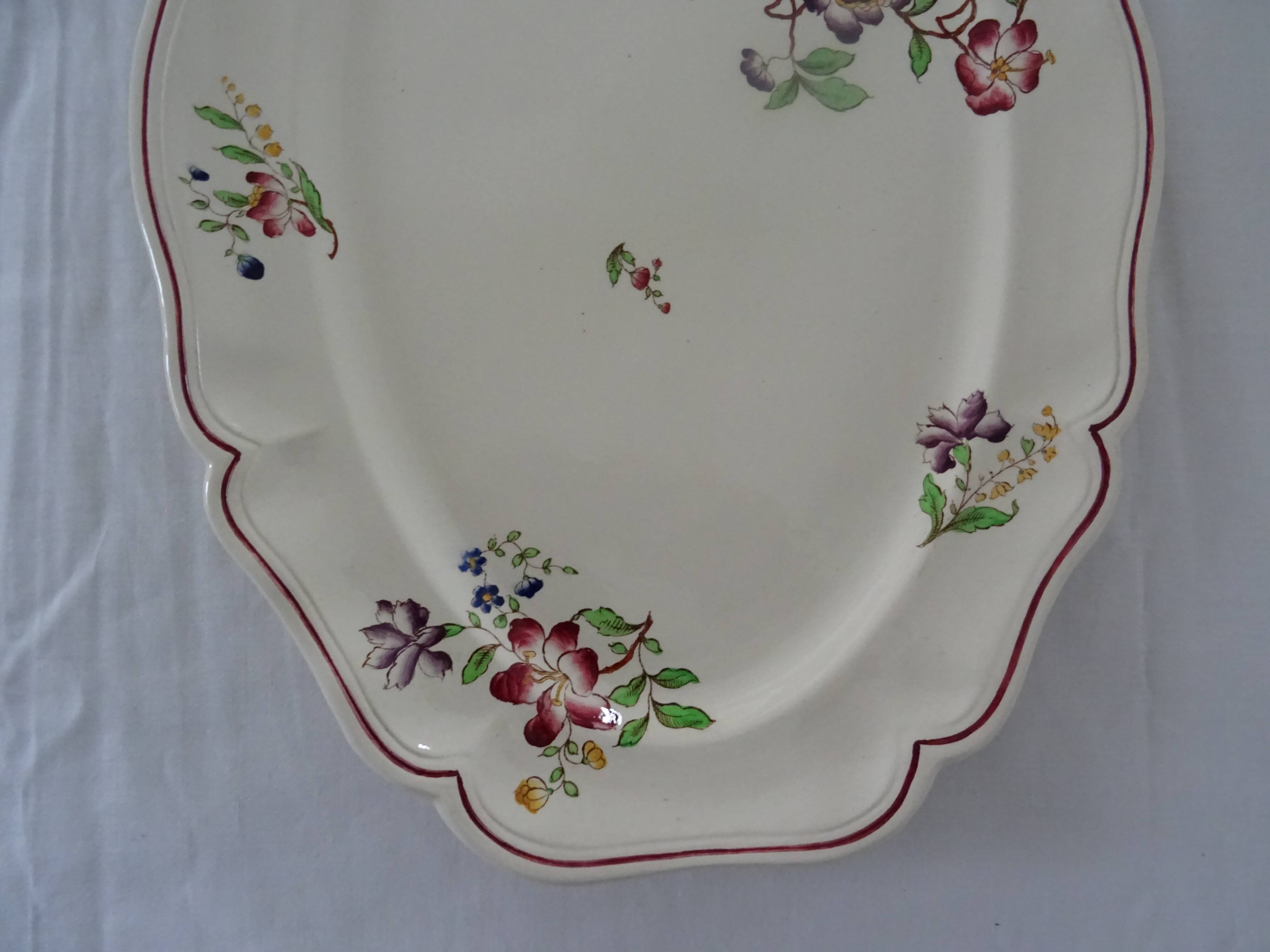 Oval dish Sarreguemines faience old flower decoration Strasbourg