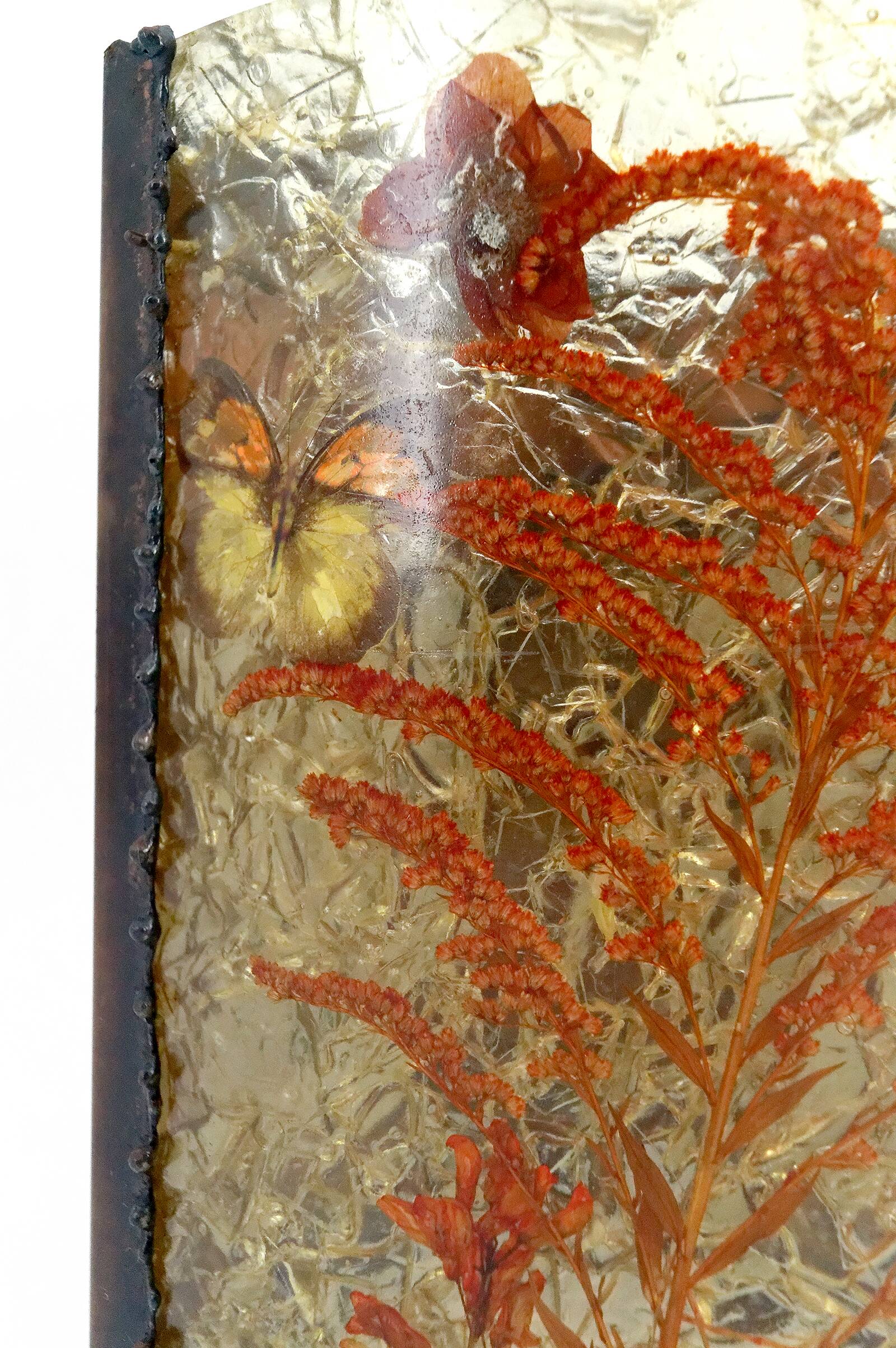 Corner wall light from the potters of Accolay in patinated copper and fractal resin,