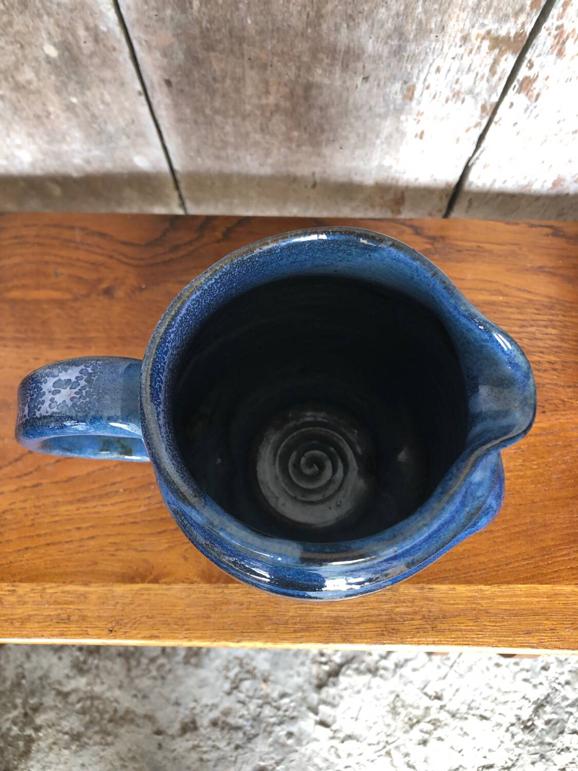 Old LAMOURA Pitcher La Combe De Bac Vintage Blue Enameled Stoneware #A764