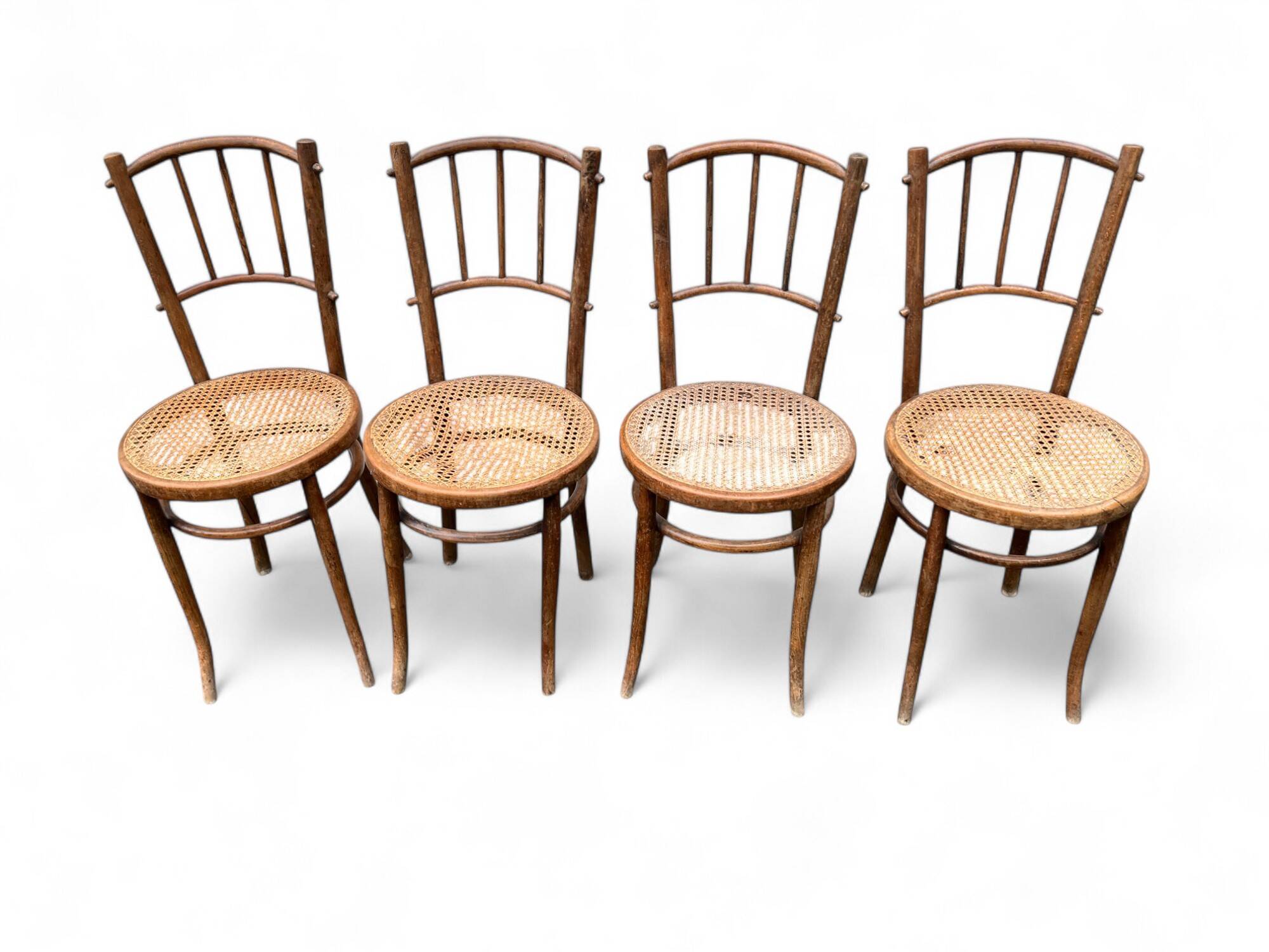 Quatre chaises bistrot bois et cannage XXème
