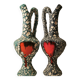 Rare paire de vases anciens barbotine de vallauris style fat lava terre de lave. tons vert turquoise