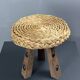 Midcentury braided rope tripod stool in the style of Audoux & Minet, 1950s