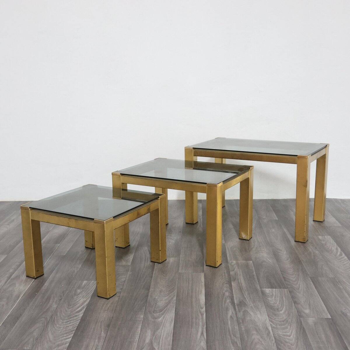 Vintage Hollywood Regency Brass Coffee Tables, 1970s, Set of 3