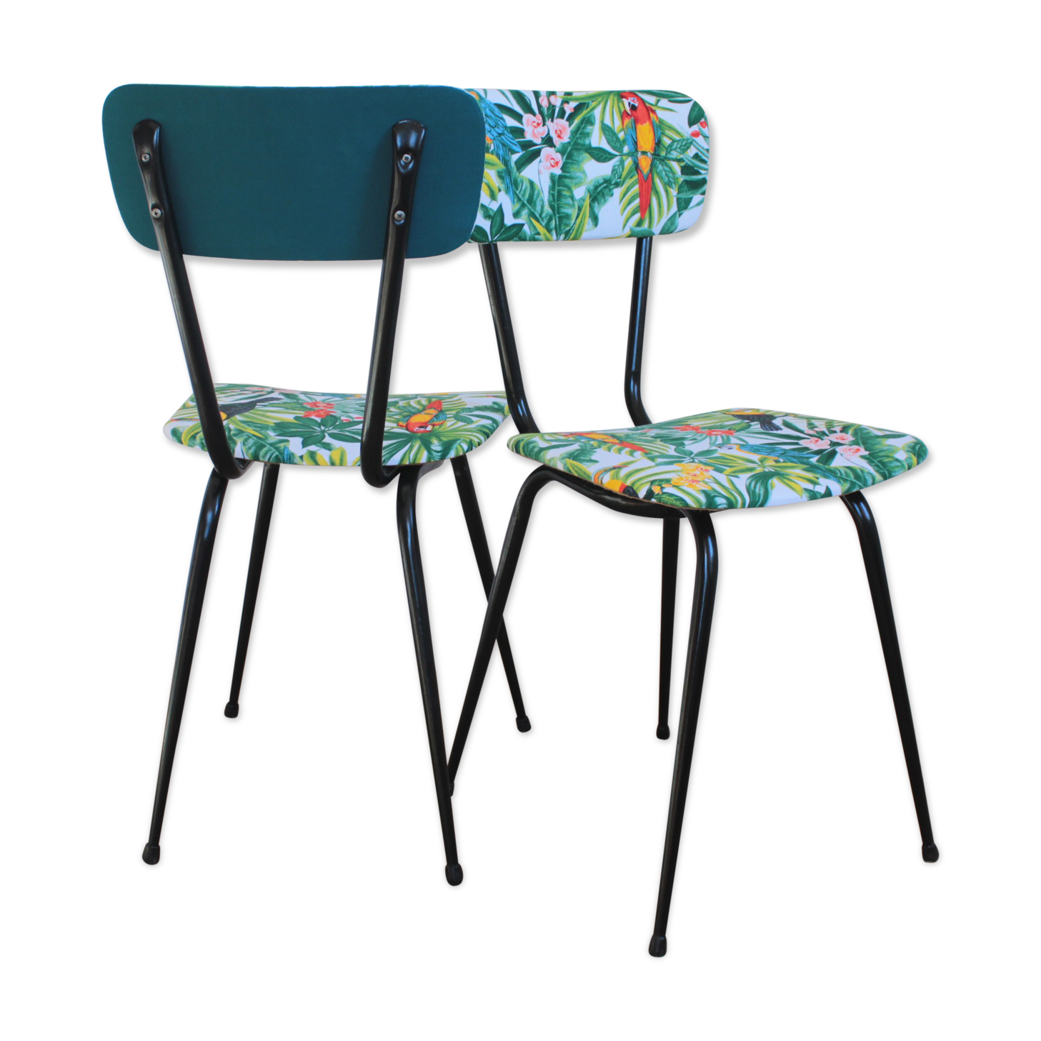 Pair of chairs upholstered vintage jungle
