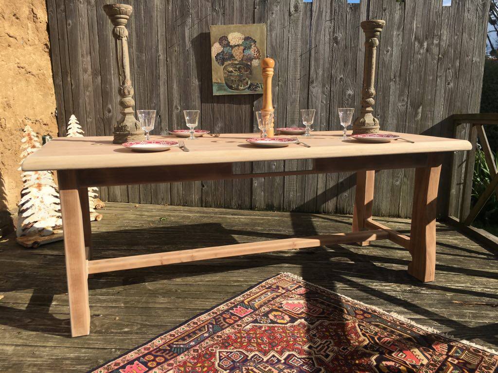 Raw wood farmhouse table