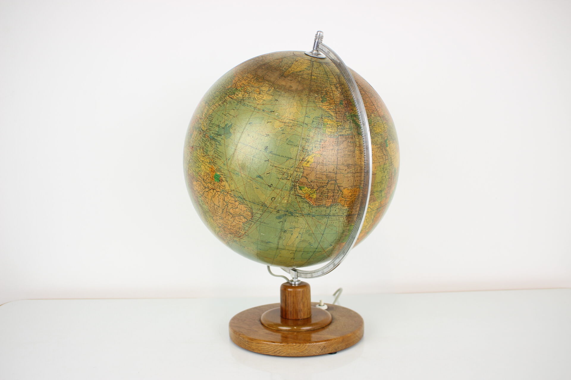 Mid-Century Light Glass Globe With Wooden Base by Paul Rath, 1950s