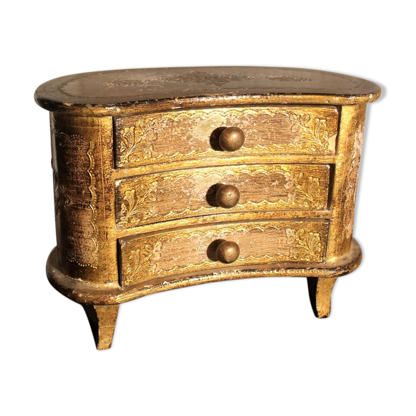 Jewelry box with gilded wooden drawers