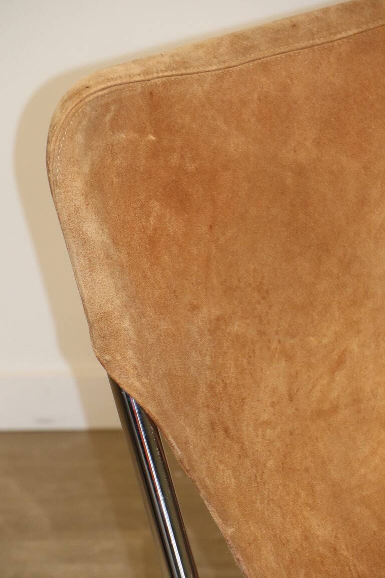 Vintage Suede and Chrome Metal Armchair, 1970s