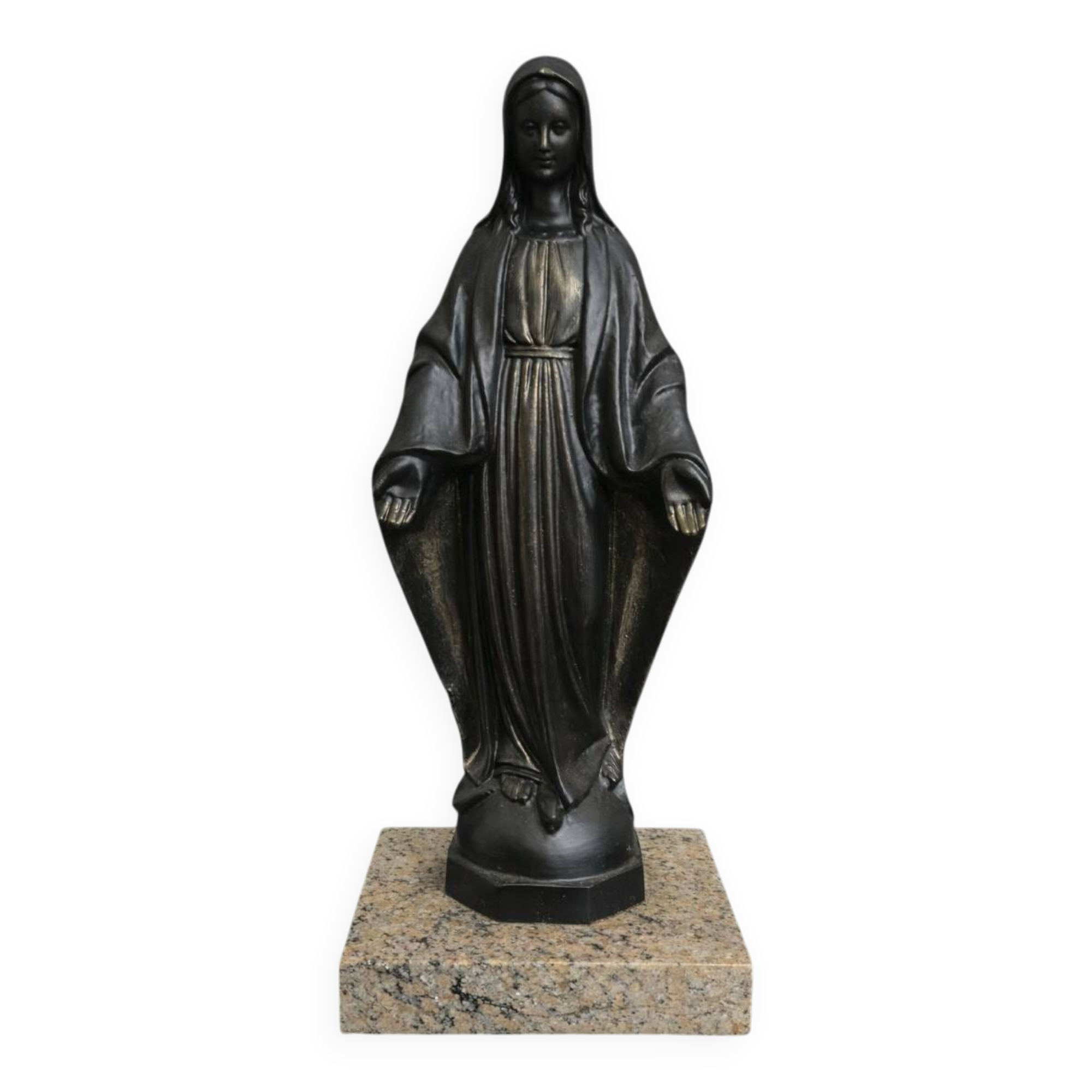 Ancient statue of the Virgin Mary – patinated cast on a marble base