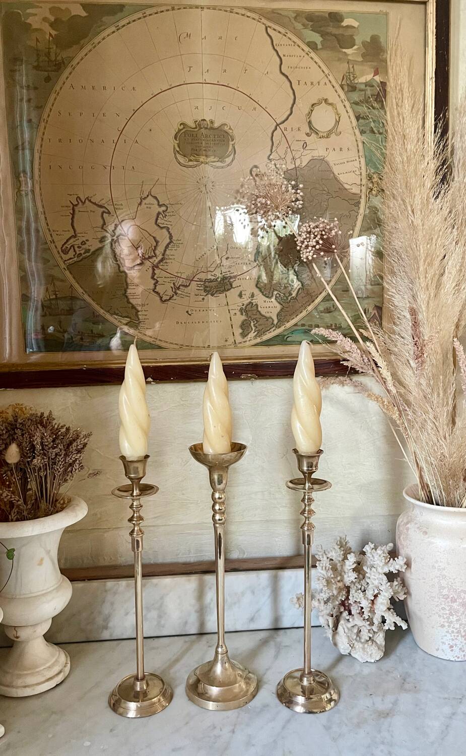 Set of 3 brass candle holders