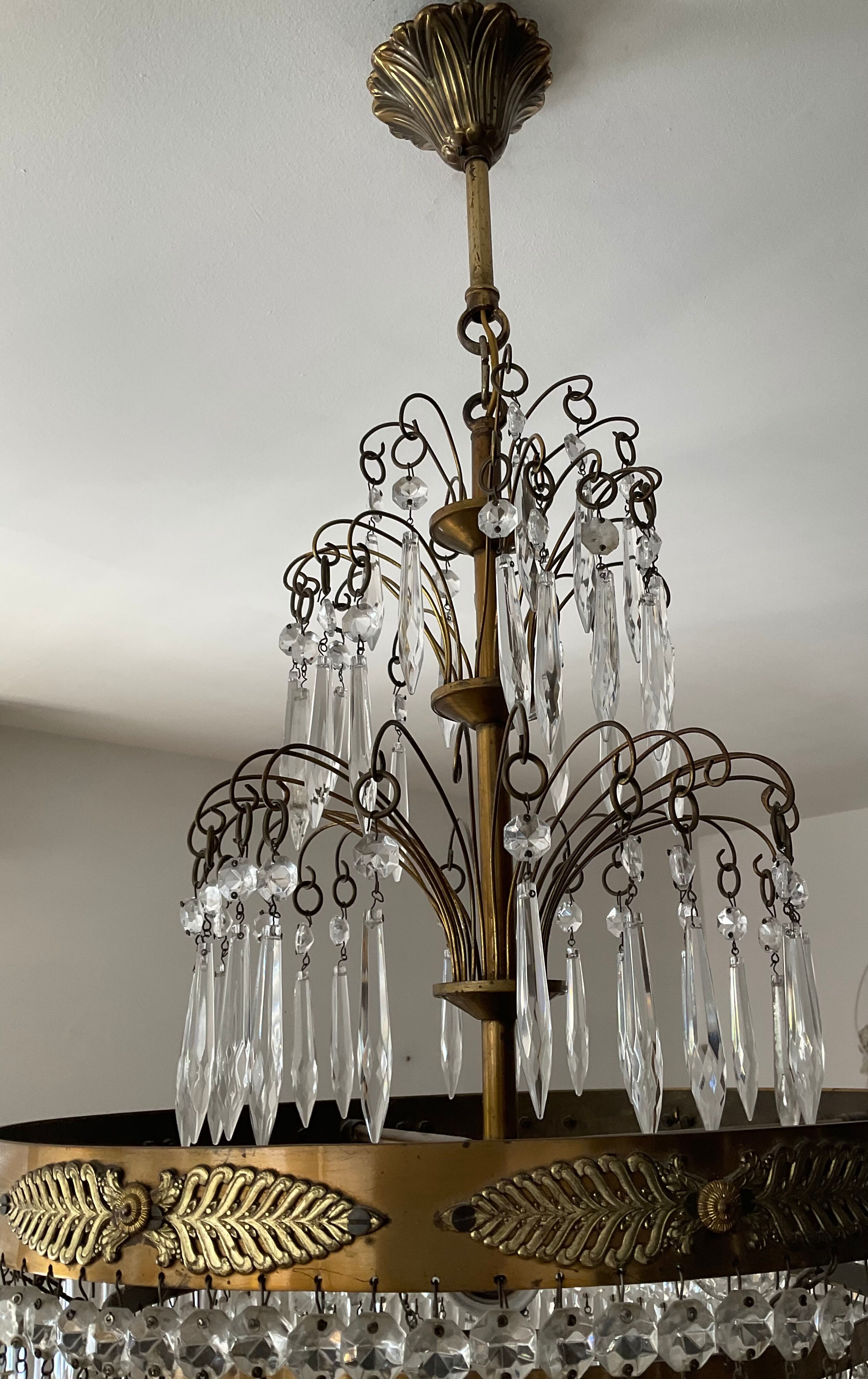 Old Crystal Grapevine Waterfall Chandelier and Solid Bronze Frame
