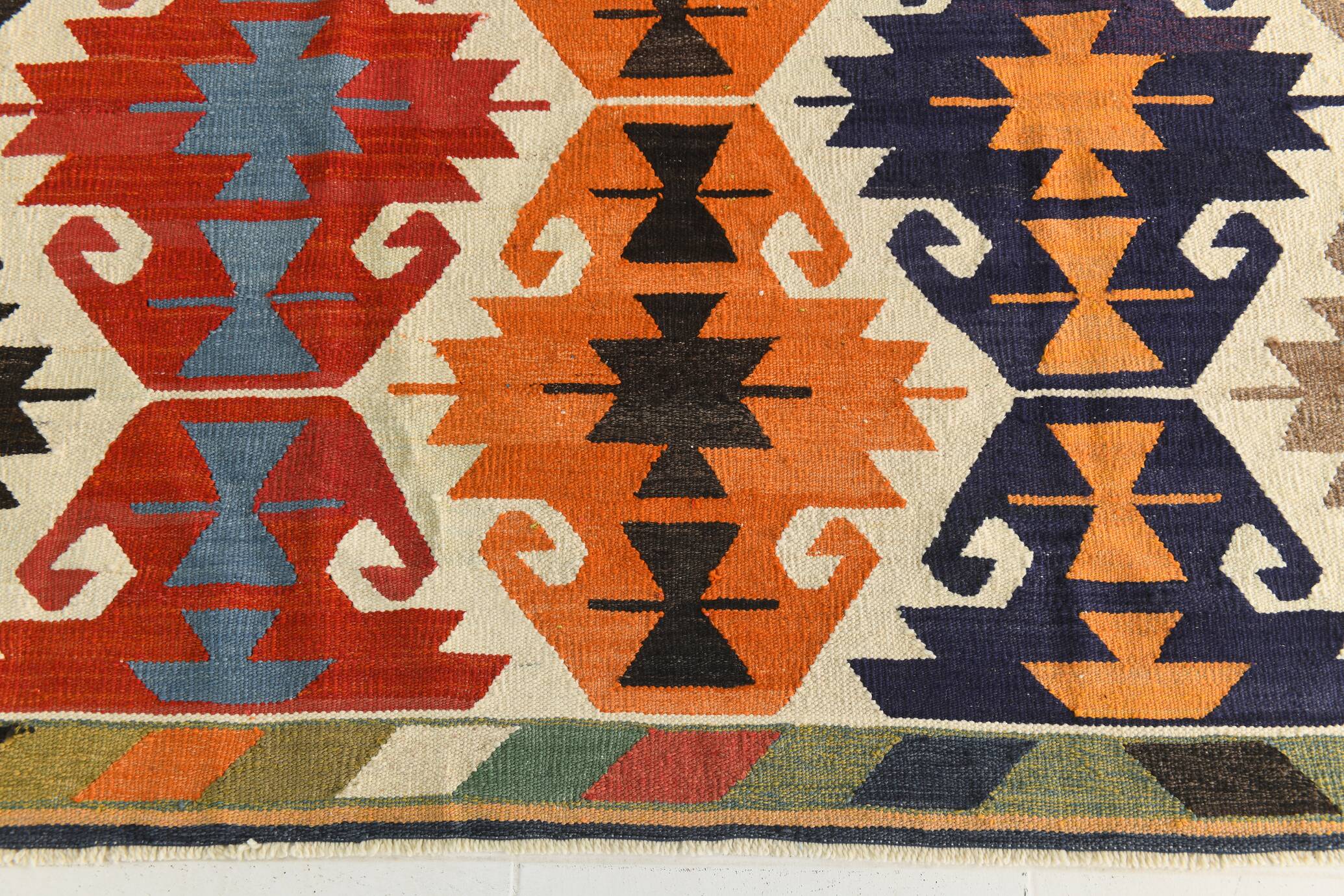 8x12 Multicolor Geometric Vintage Kilim Rug, 252x361Cm