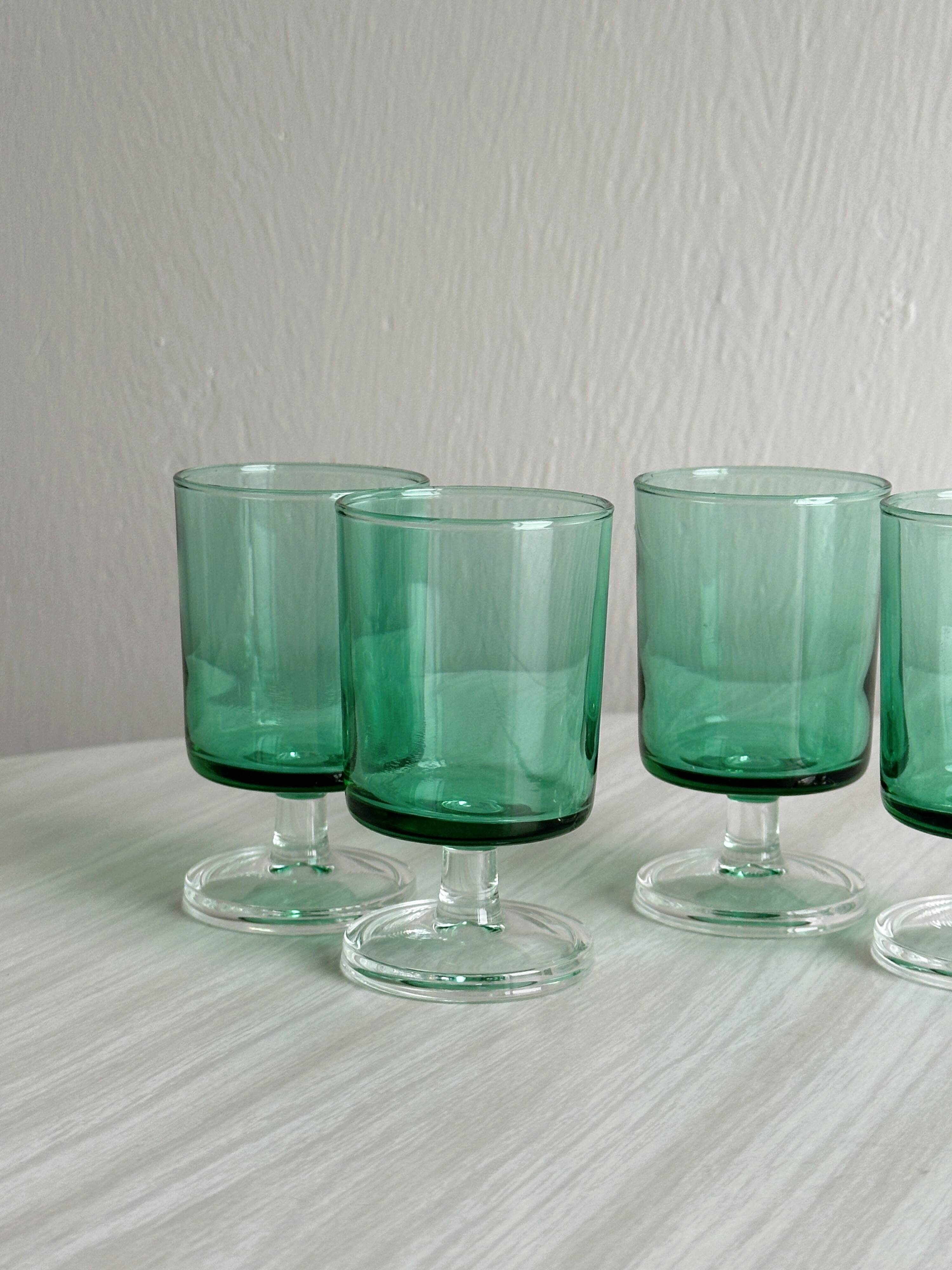 4 translucent green glass shot glasses