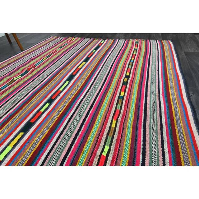 1970s Vintage Turkish Oushak Handmade Wool Cotton Red Runner Rug 172x354