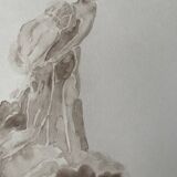 Tableau signé aquarelle monochrome sépia étude de la statue  « l'éternelle idole de Rodin »