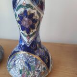 Vintage-style blue and gold floral ceramic candlesticks CHMR