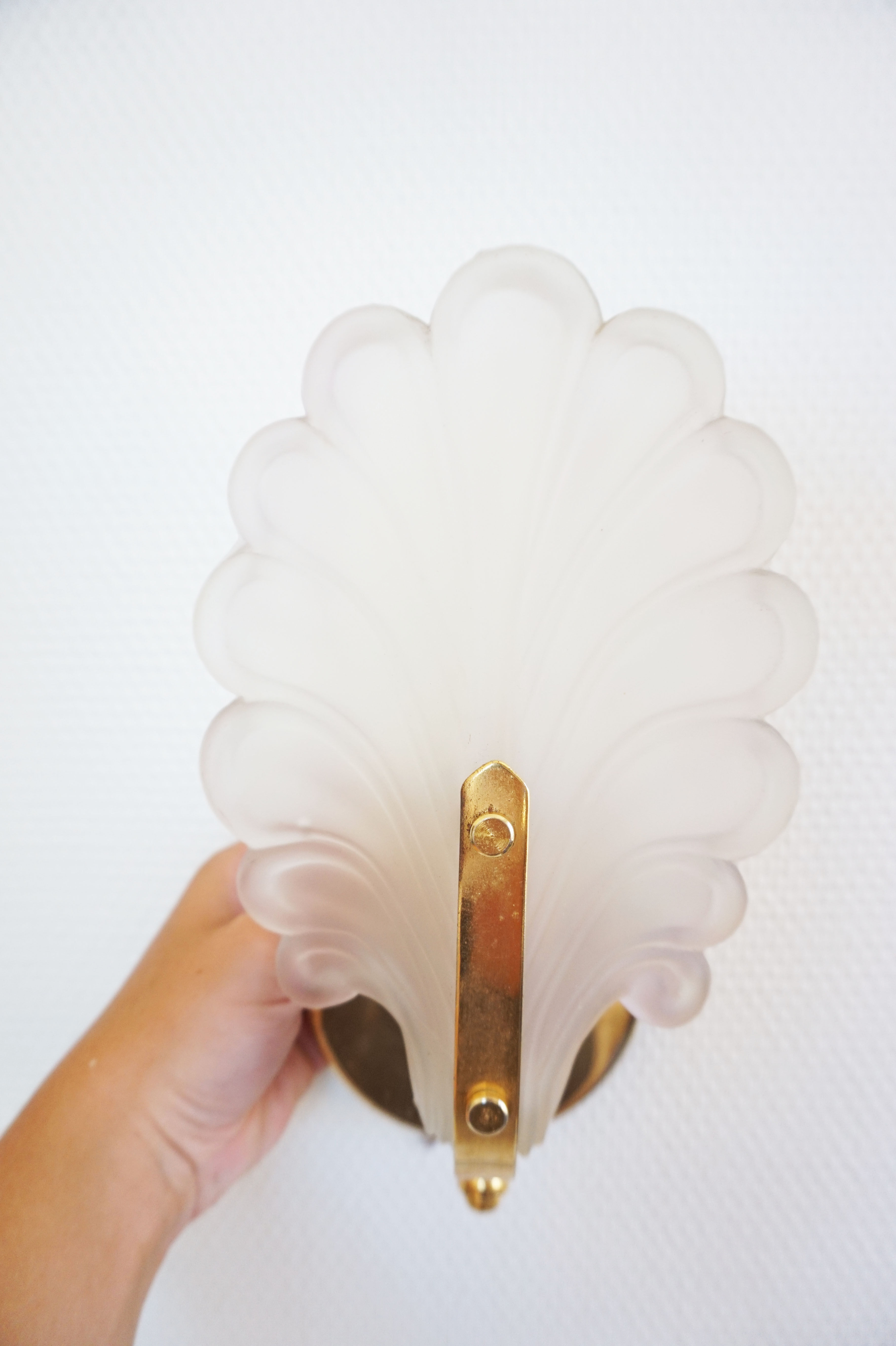 Pair of glass and gold metal wall lamps