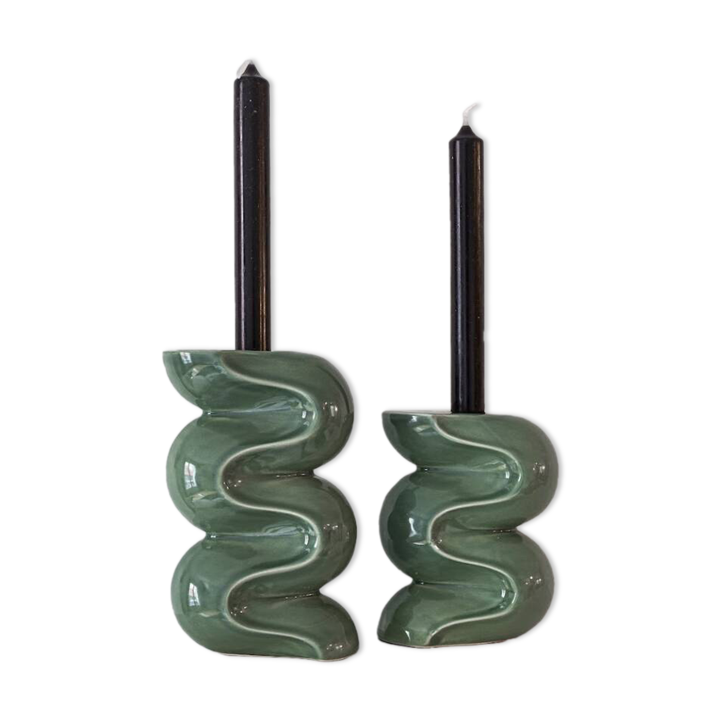 Duo of candle holders - ALMOND GREEN