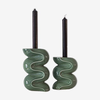 Duo of candle holders - ALMOND GREEN