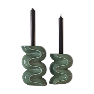 Duo of candle holders - ALMOND GREEN